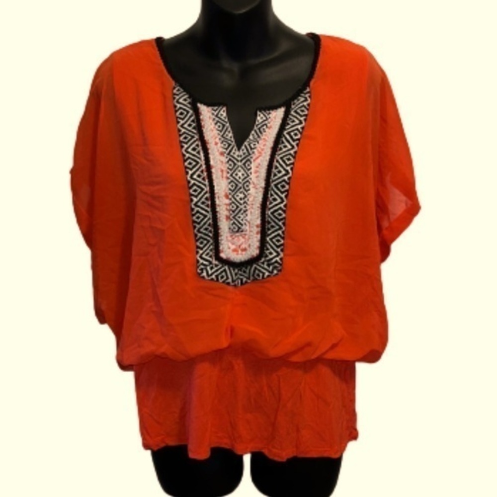 Joseph A orange short sleeve v-neckline top size XL